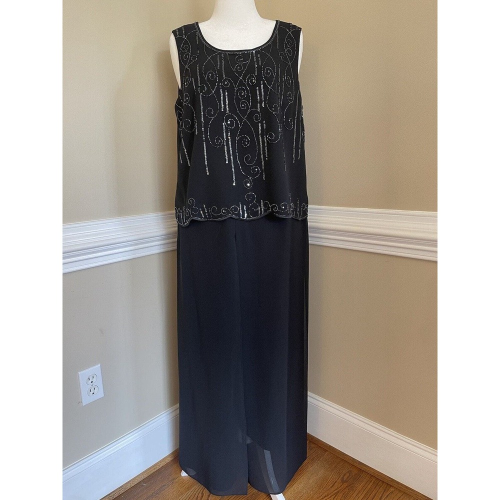 R&M Richards Tank Pantsuit, Black, Beaded, Size 16, Evening Wear, Formal, EUC